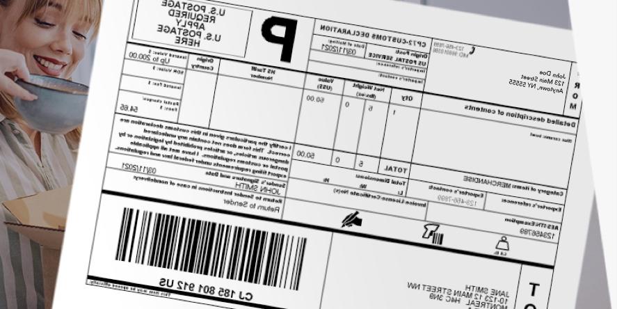 A required customs form, printed from a computer, for a package being sent out of the U.S.